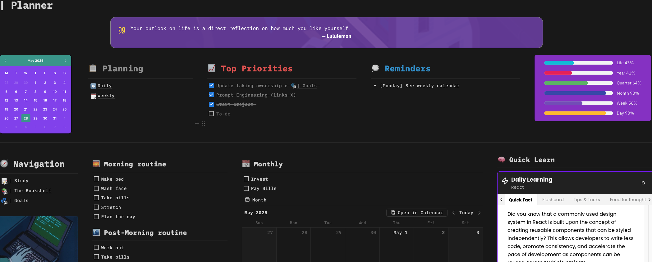 My Notion planner dashboard